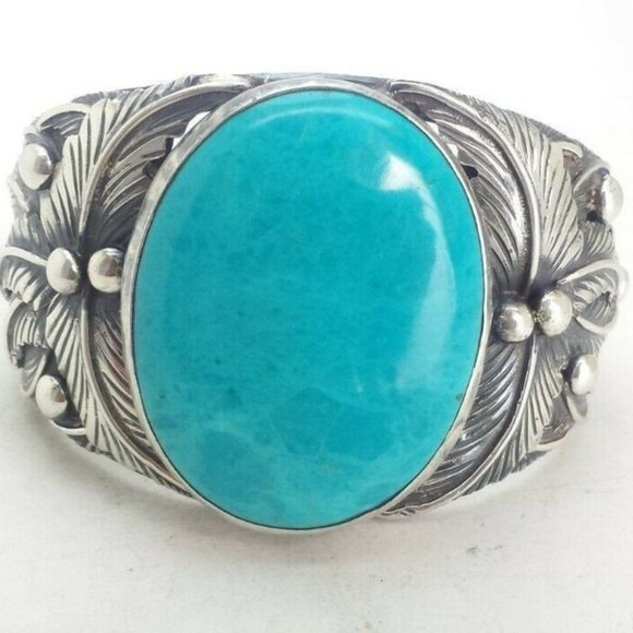Sterling Silver Turquoise Jewelry - Huge Turquoise Sterling Silver Cuff Bracelet,VINTAGE SOUTHWESTERN Jewelry